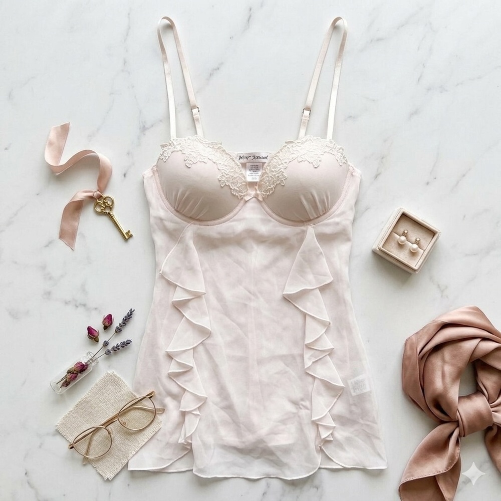 Linea Donatella Women's Lace Trim Chemise White Floral‎ Size M